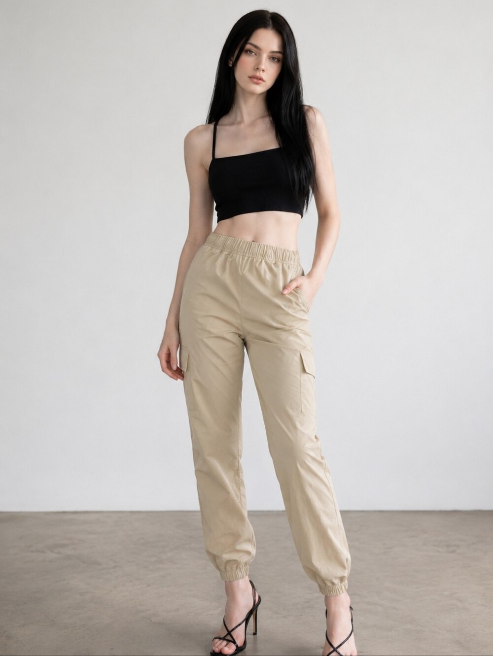 EUC Good American Size 1 Brindle Nylon Essential Cargo Pants!!